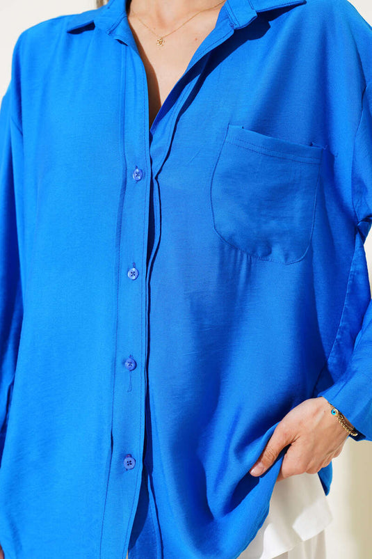 Chemise basique décontractée à une poche couleur saxophone