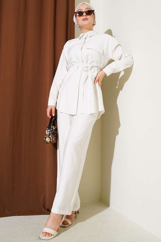 Abito due pezzi in Tencel con una tasca, bianco