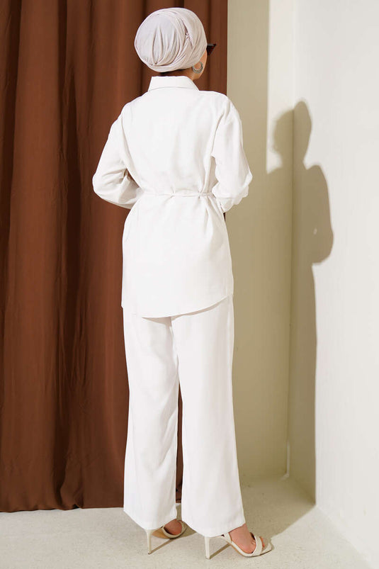 Abito due pezzi in Tencel con una tasca, bianco