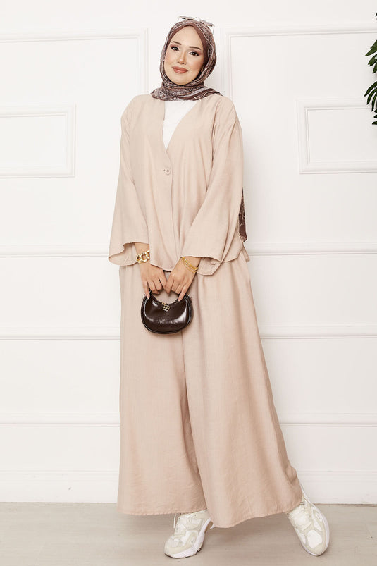 Costume deux pièces décontracté à un seul bouton beige