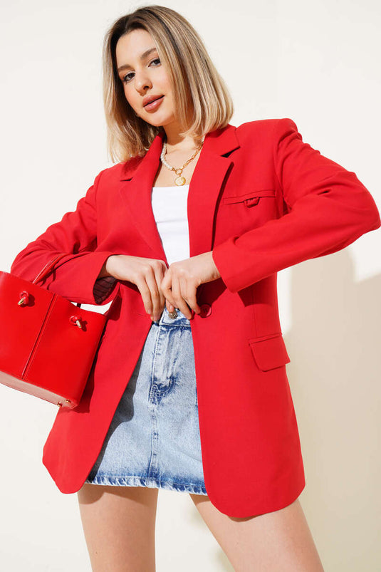 Veste blazer rouge doublée à un bouton