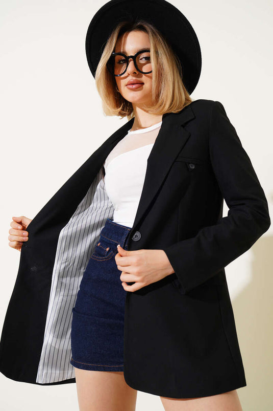 Giacca blazer foderata con un solo bottone Nero