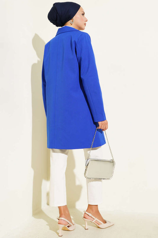 Tek Düğmeli Blazer Ceket Saks