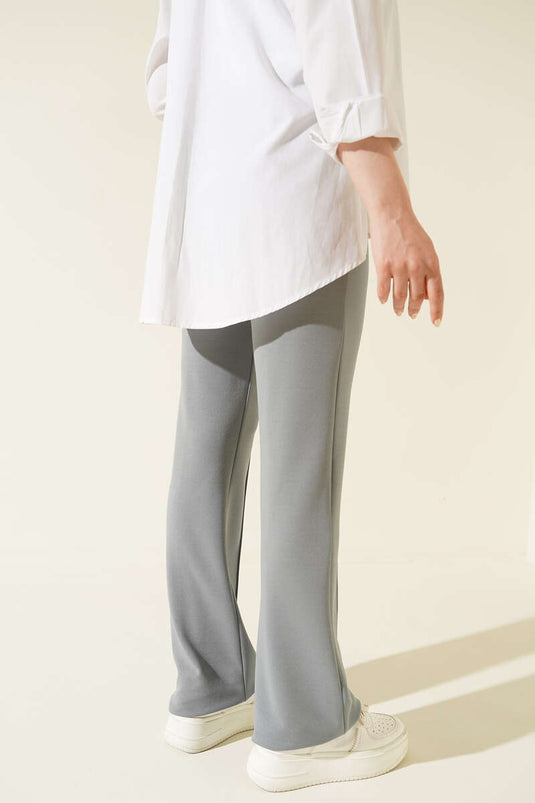 Pantalon Rayé À Un Bouton Gris