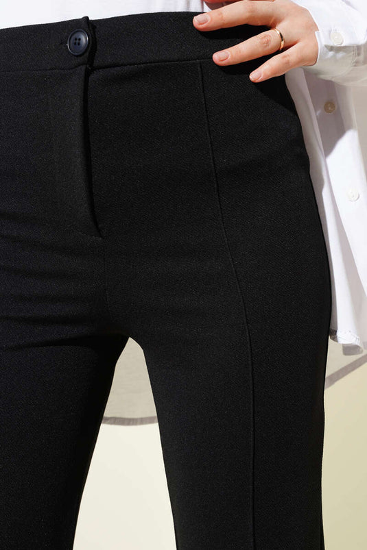 Tek Düğmeli Çımalı Pantolon Siyah