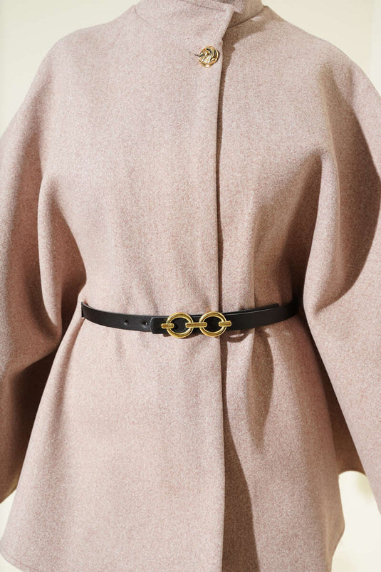 Single Button Belted Cashmere Poncho, Mink