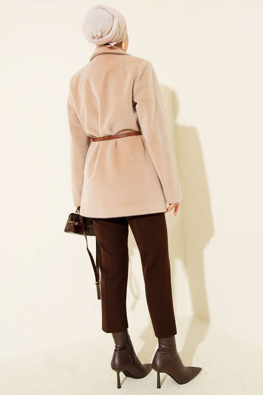 Veste barbu ceinturée à un bouton beige