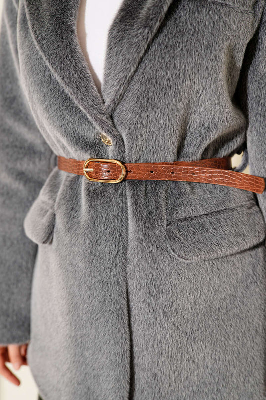 سترة لحية بحزام بزر واحد باللون الدخاني