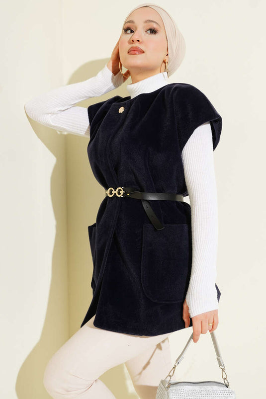 Gilet à ceinture à un bouton avec barbe, bleu marine