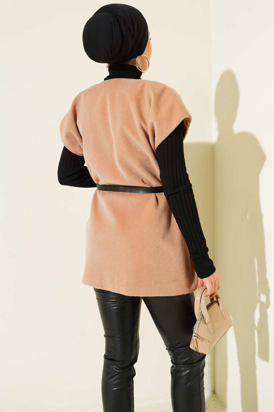 Gilet à ceinture à un bouton couleur barbu Latte