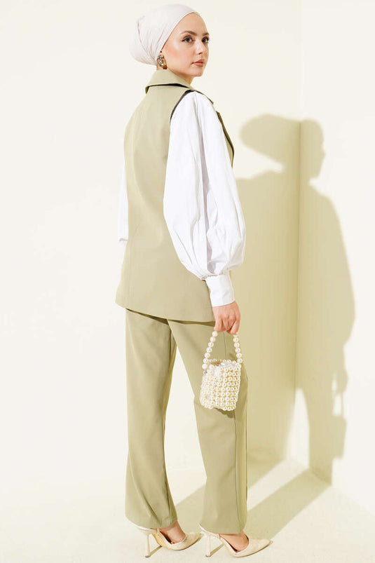 Ensemble à gilet avec col croisé à un bouton, couleur vert olive