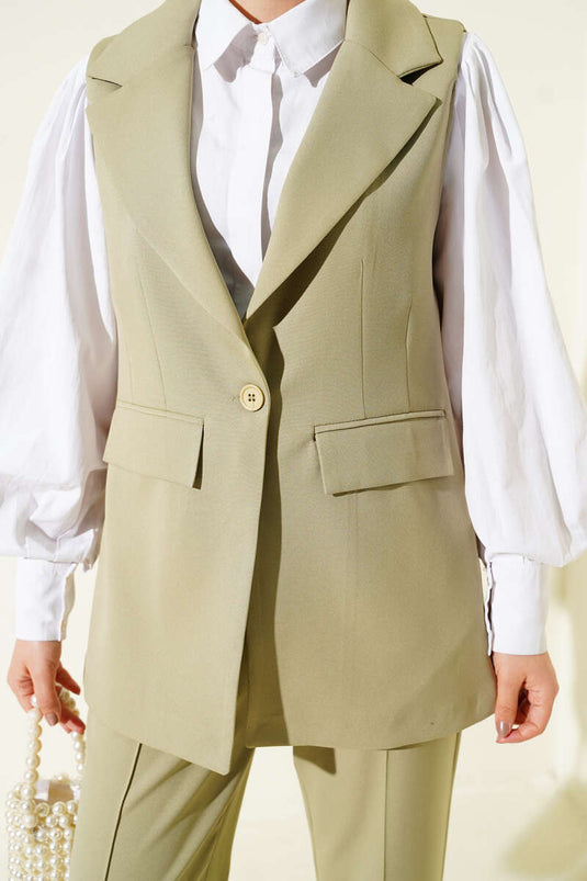 Ensemble à gilet avec col croisé à un bouton, couleur vert olive