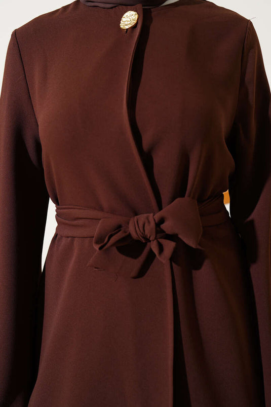 Tek Düğmeli Kuşaklı Dabıl İkili Takım Acı Kahve