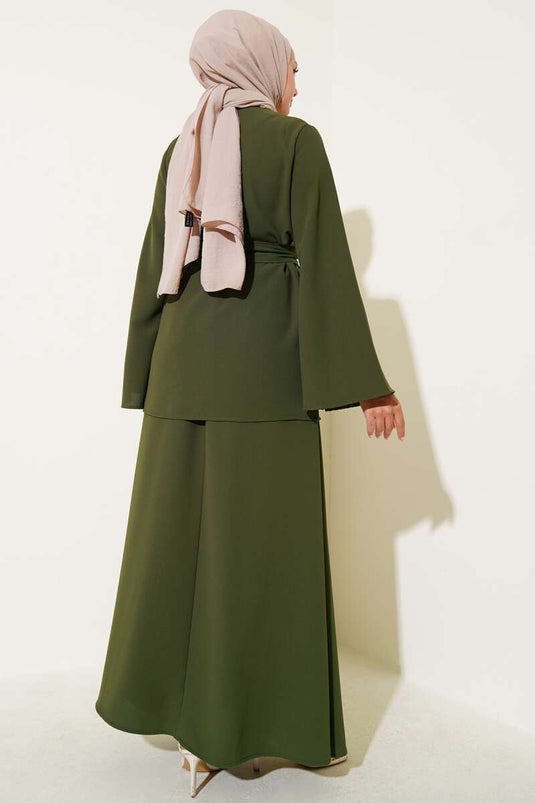 Single-Button Belted Double Breasted Suit Khaki