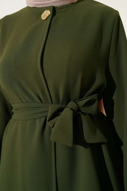 Single-Button Belted Double Breasted Suit Khaki