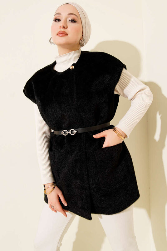 Gilet con barba a un bottone, nero