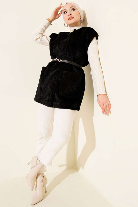 Gilet con barba a un bottone, nero