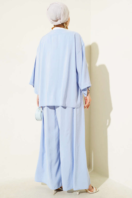 Enkelknoops casual tweedelig pak blauw