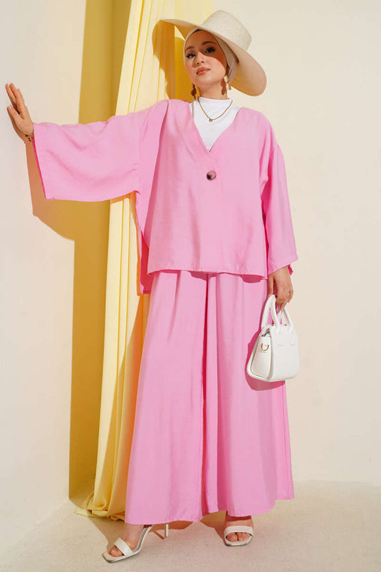 Single Button Casual Two Piece Suit Pink