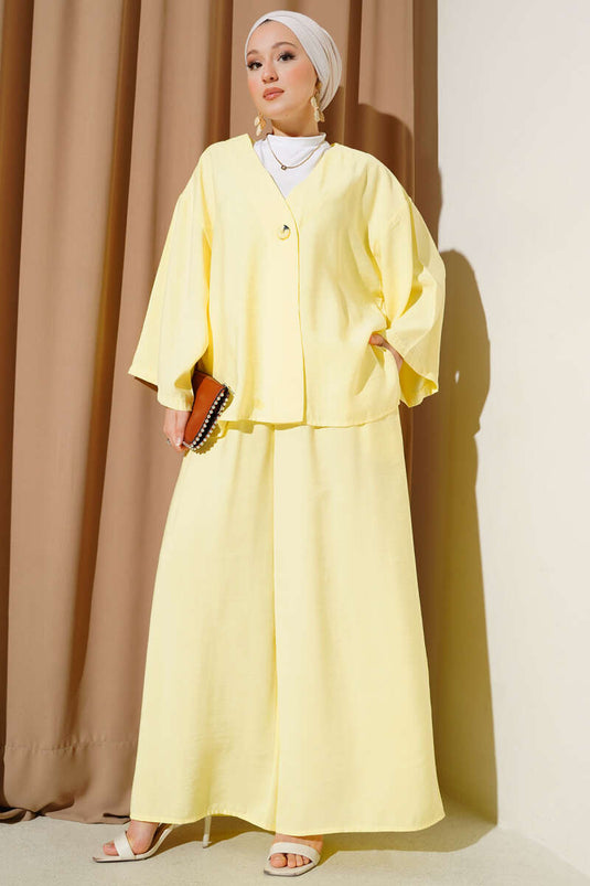 Costume deux pièces décontracté à un bouton jaune