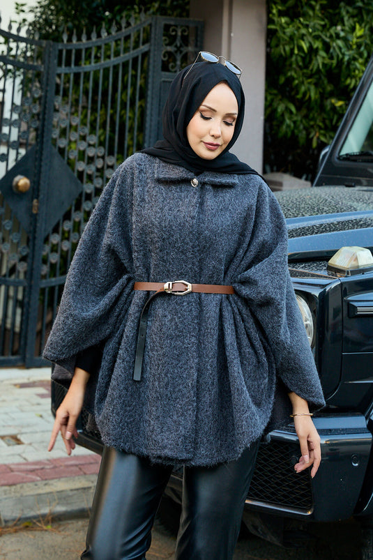 Single Button and Belted Poncho Anthracite
