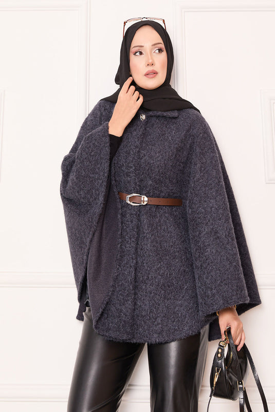 Single Button and Belted Poncho Anthracite