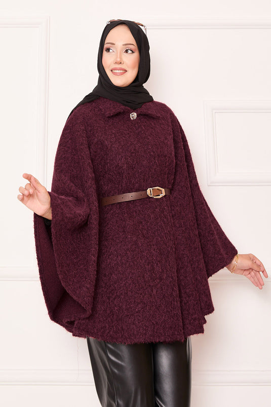 Single Button and Belted Poncho, Claret Red
