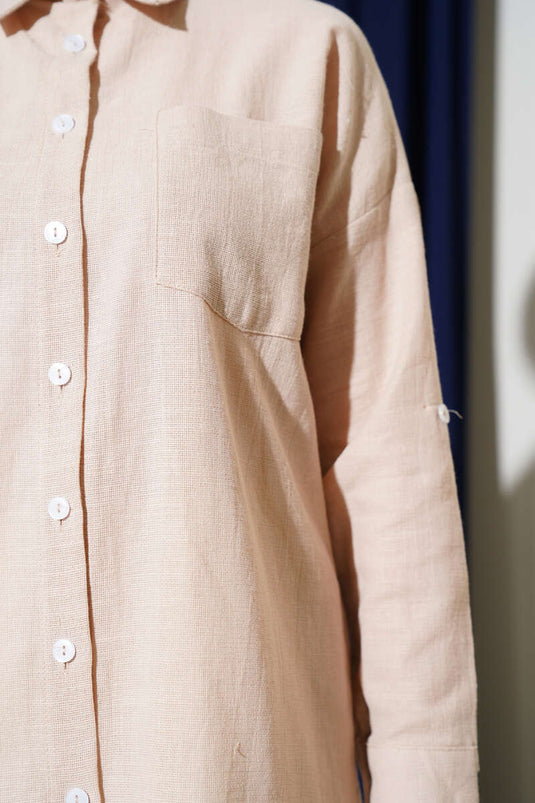 Single Chest Pocket Basic Shirt Beige