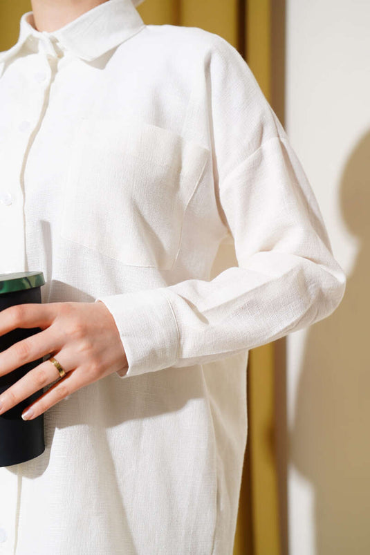 Chemise basique avec poche poitrine simple écru