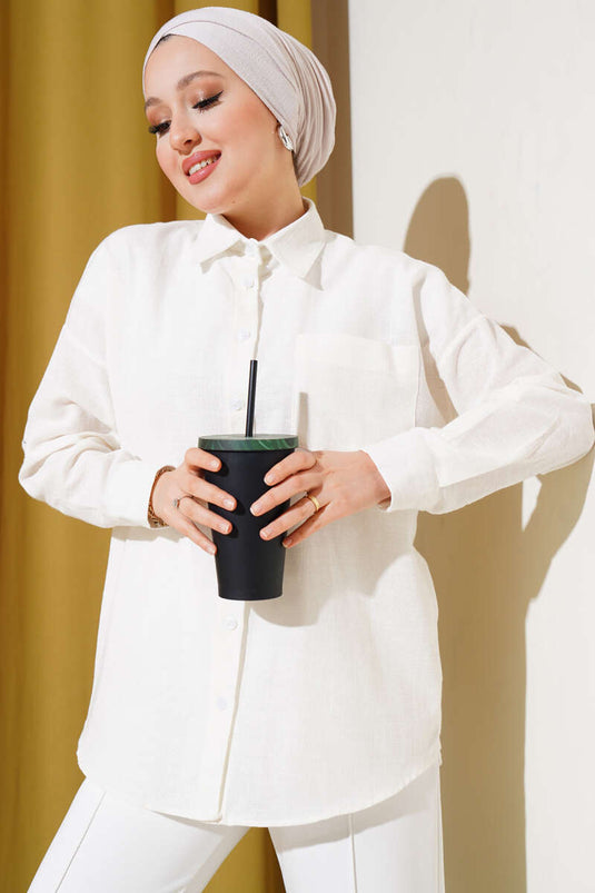 Chemise basique avec poche poitrine simple écru