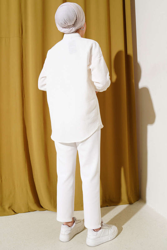 Chemise basique avec poche poitrine simple écru