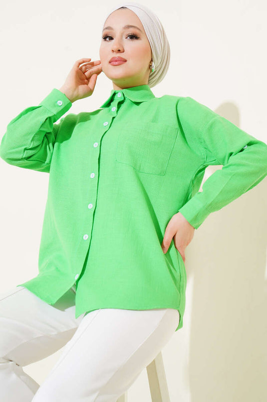 Single Chest Pocket Basic Shirt Green
