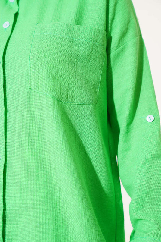 Single Chest Pocket Basic Shirt Green