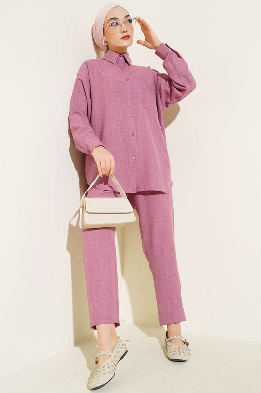 Completo doppio con camicia a tasca singola color rosa antico