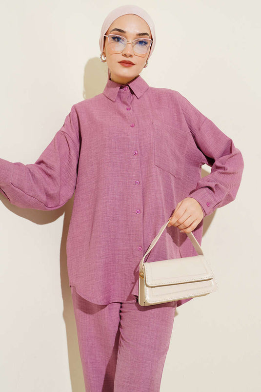 Completo doppio con camicia a tasca singola color rosa antico