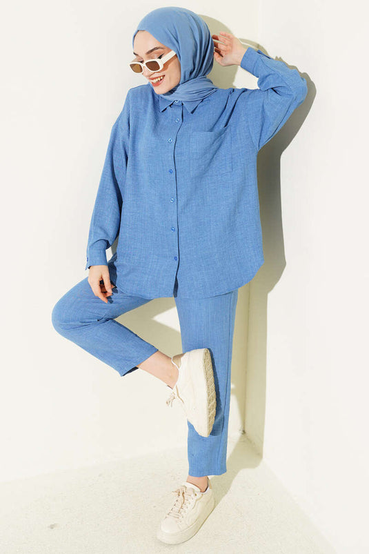 Completo doppio con camicia a tasca singola blu