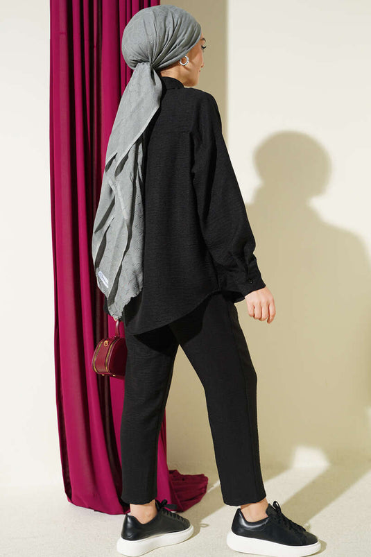 Two-Piece Set with Single Chest Pocket Shirt Black