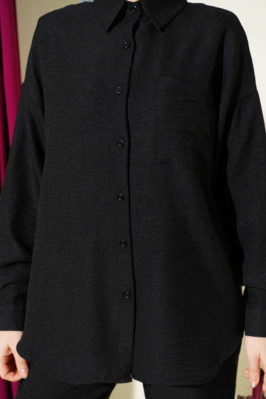 Two-Piece Set with Single Chest Pocket Shirt Black