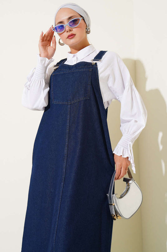 Tek Göğüs Cepli Kot Slopet Koyu Kot