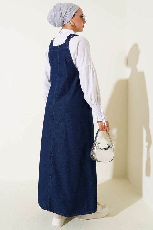 Tek Göğüs Cepli Kot Slopet Koyu Kot