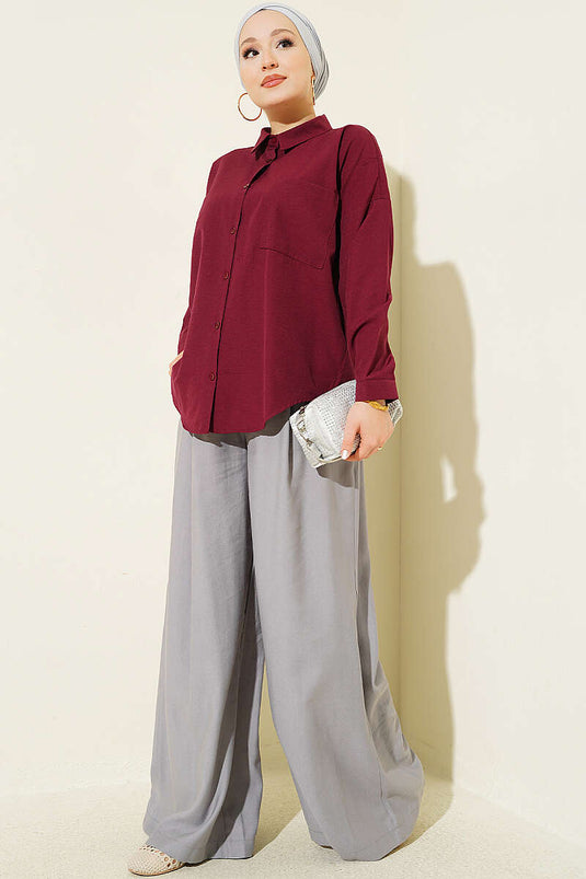 Camicia Oversize Con Taschino Sul Petto In Bordeaux