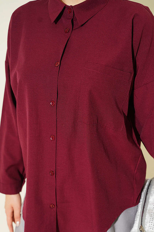 Camicia Oversize Con Taschino Sul Petto In Bordeaux