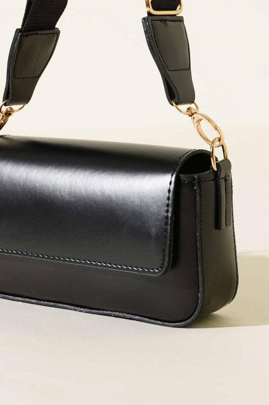 Single Compartment Magnetic Shoulder Bag, Black