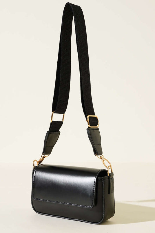 Single Compartment Magnetic Shoulder Bag, Black