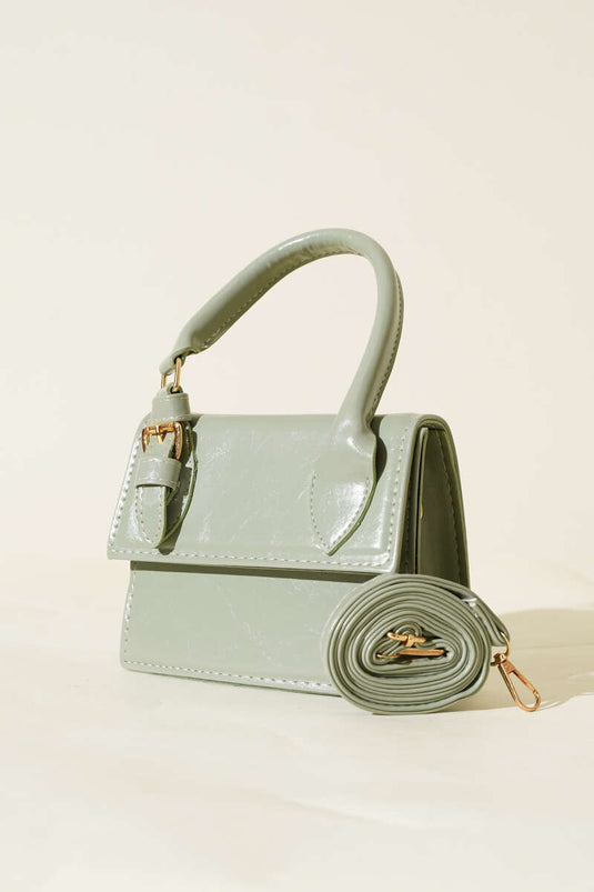 Single Belt Detail Patent Leather Bag in Pistachio Green