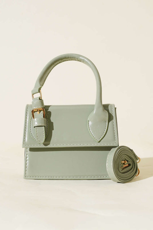 Single Belt Detail Patent Leather Bag in Pistachio Green