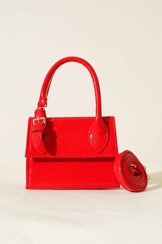 Patent Leather Bag with Single Belt Detail, Red