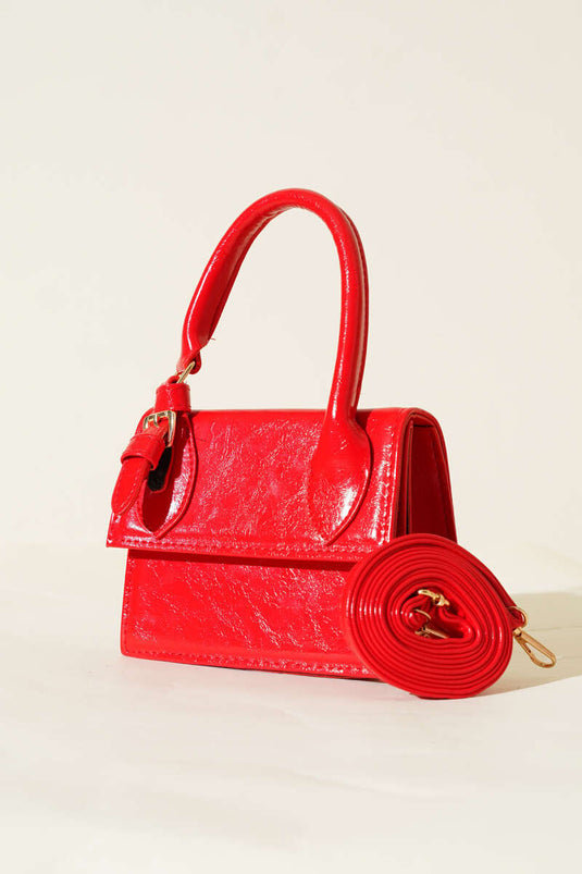 Patent Leather Bag with Single Belt Detail, Red
