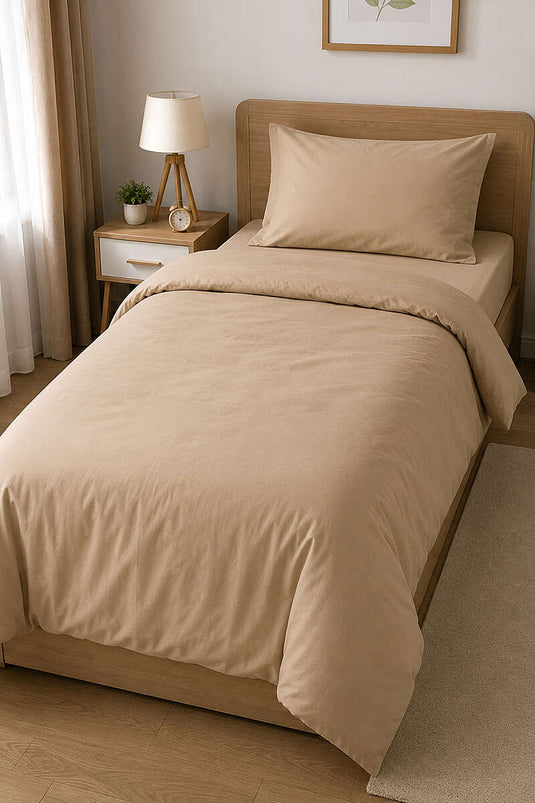 Eenpersoons Effen Dekbedovertrek Set Beige
