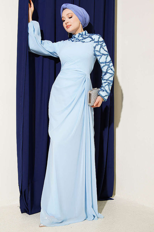 Abendkleid mit Pailletten-Detail und Einarm-Design in Blau